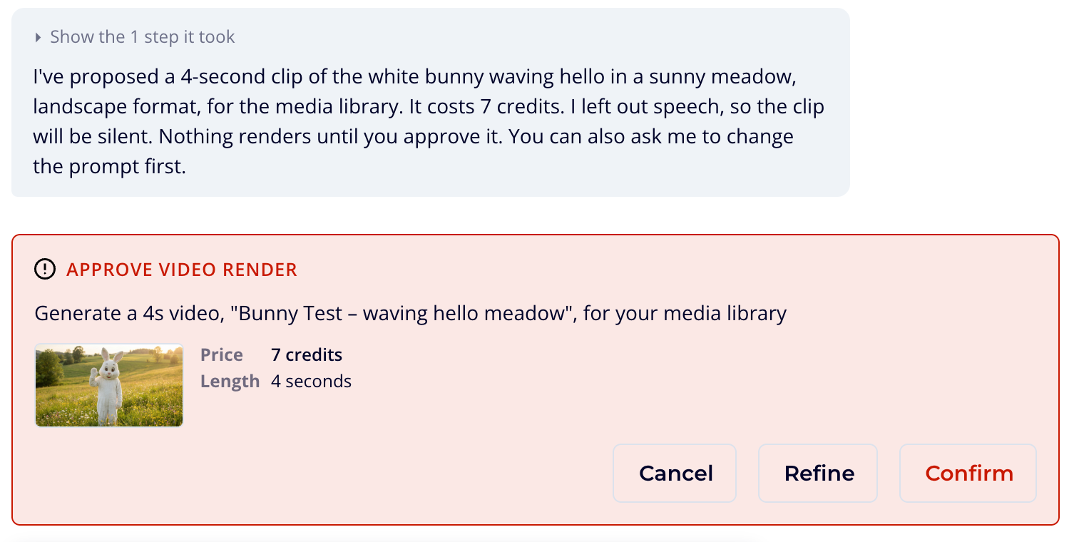 An approval card for a video clip