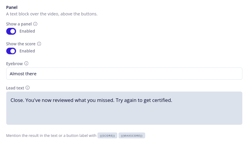 Completion slide settings