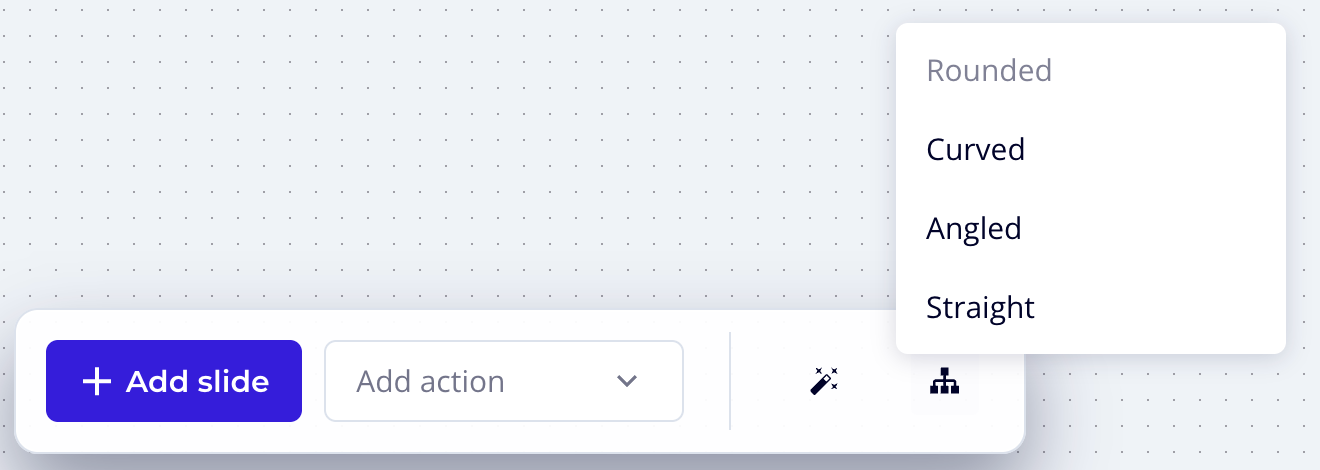 Flow view toolbar with the line style menu open