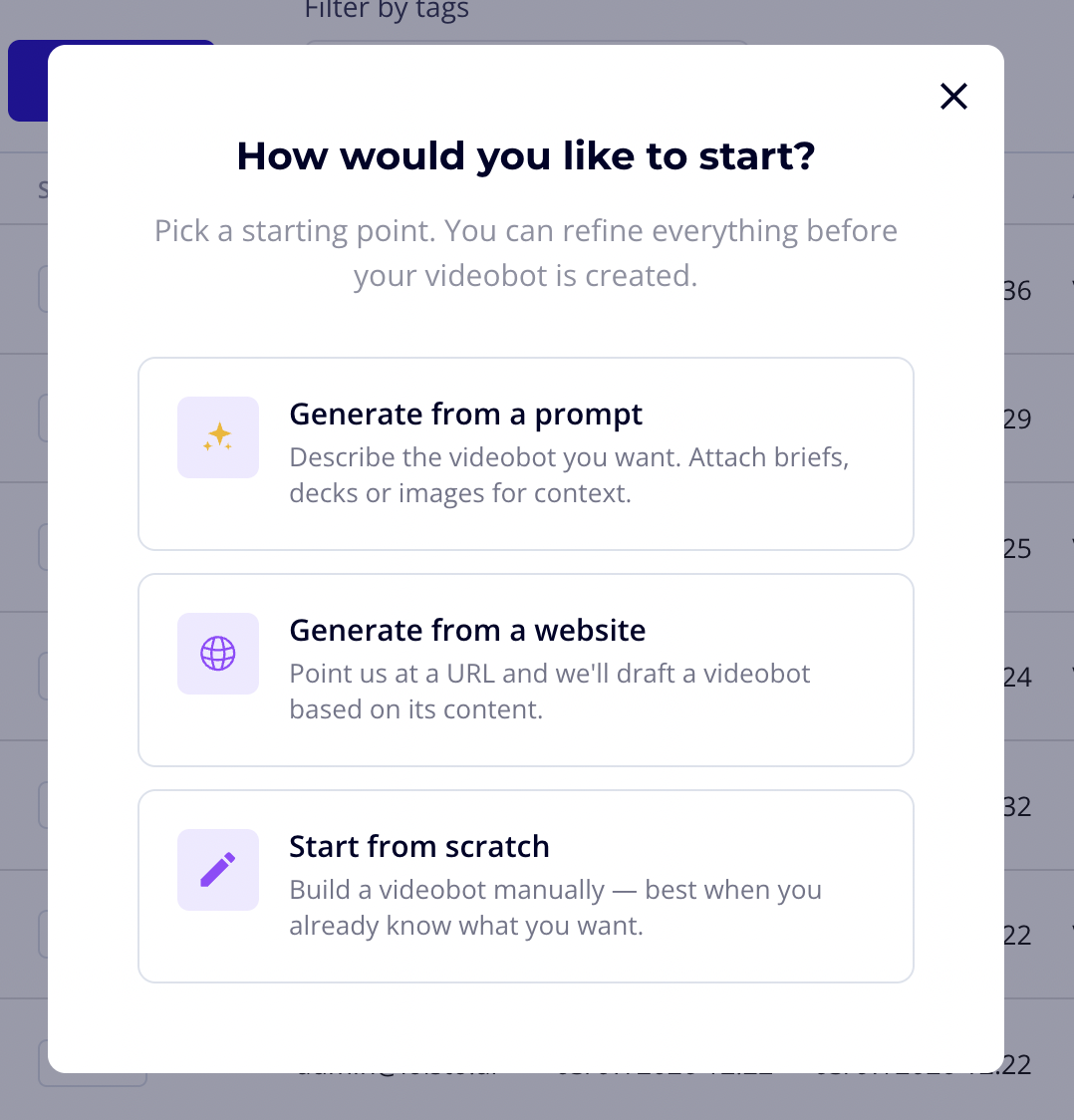 Create Videobot picker