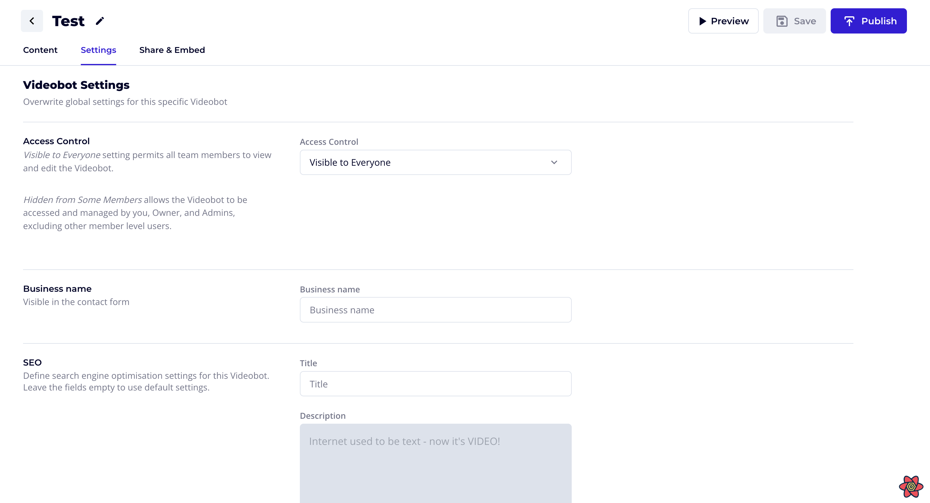 Videobot Settings