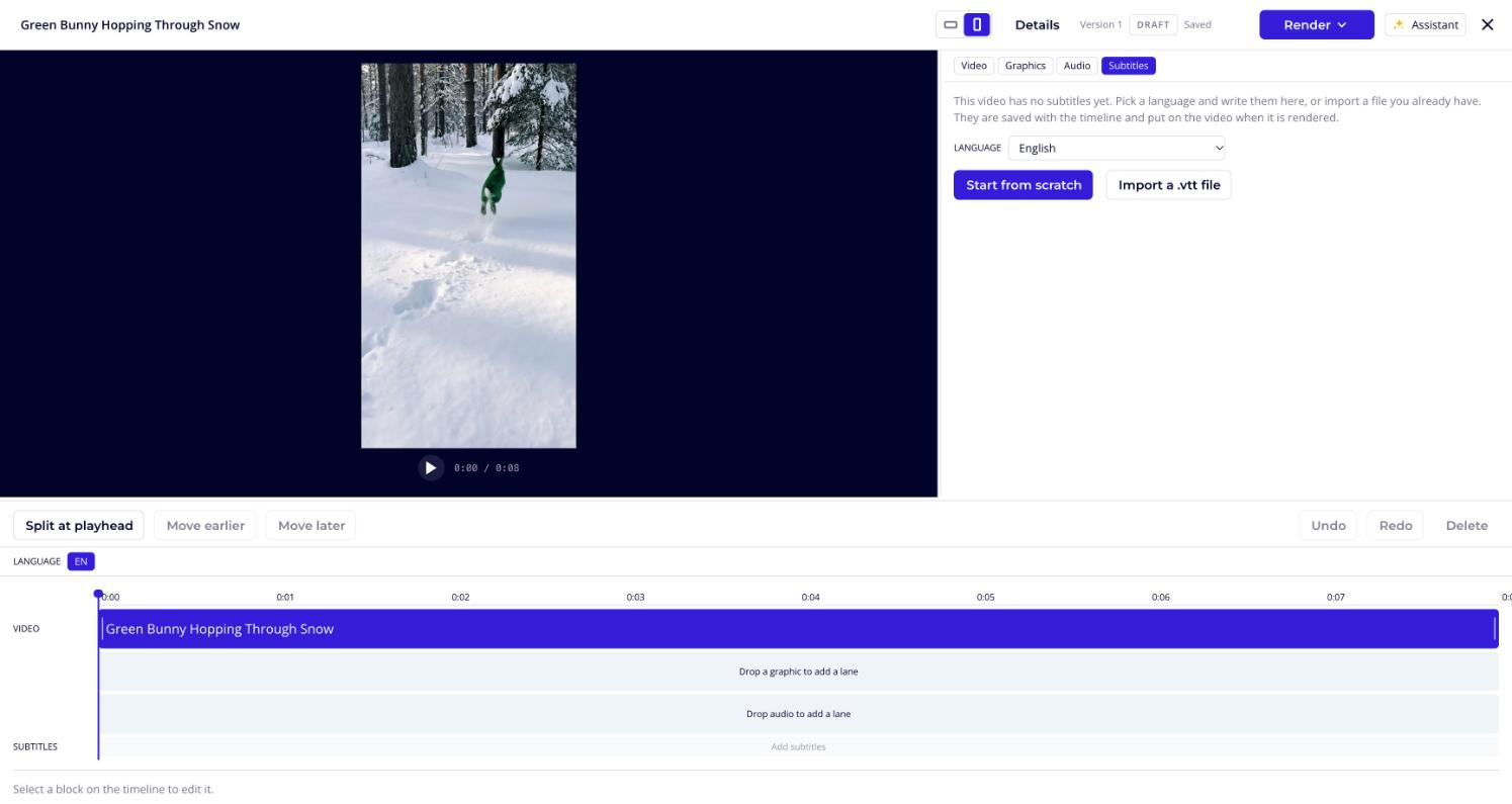 Subtitles tab with no subtitles yet